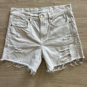 Frame Denim Distressed Cream Frayed Hem Shorts